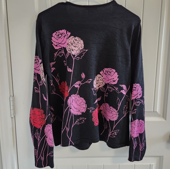 Obee Black Sweater with Pink & Red Roses Beaded 💖 - Picture 5 of 7